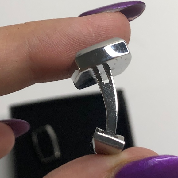 S T Dupont Silver Black Leather Square Cuff Links - Picture 5 of 7